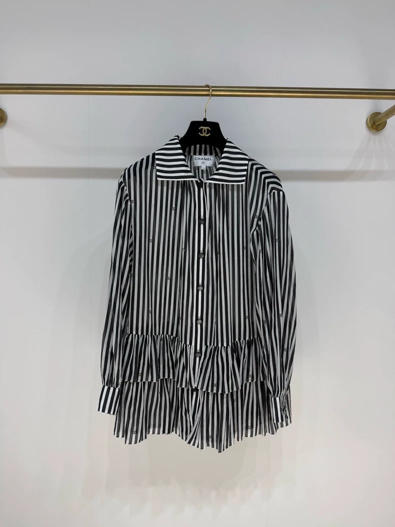 Chanel 24M black & white striped tiered dress