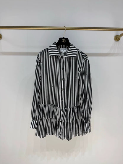 Chanel 24M black & white striped tiered dress