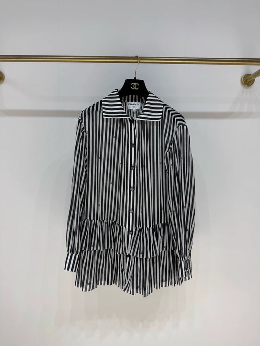Chanel 24M black & white striped tiered dress