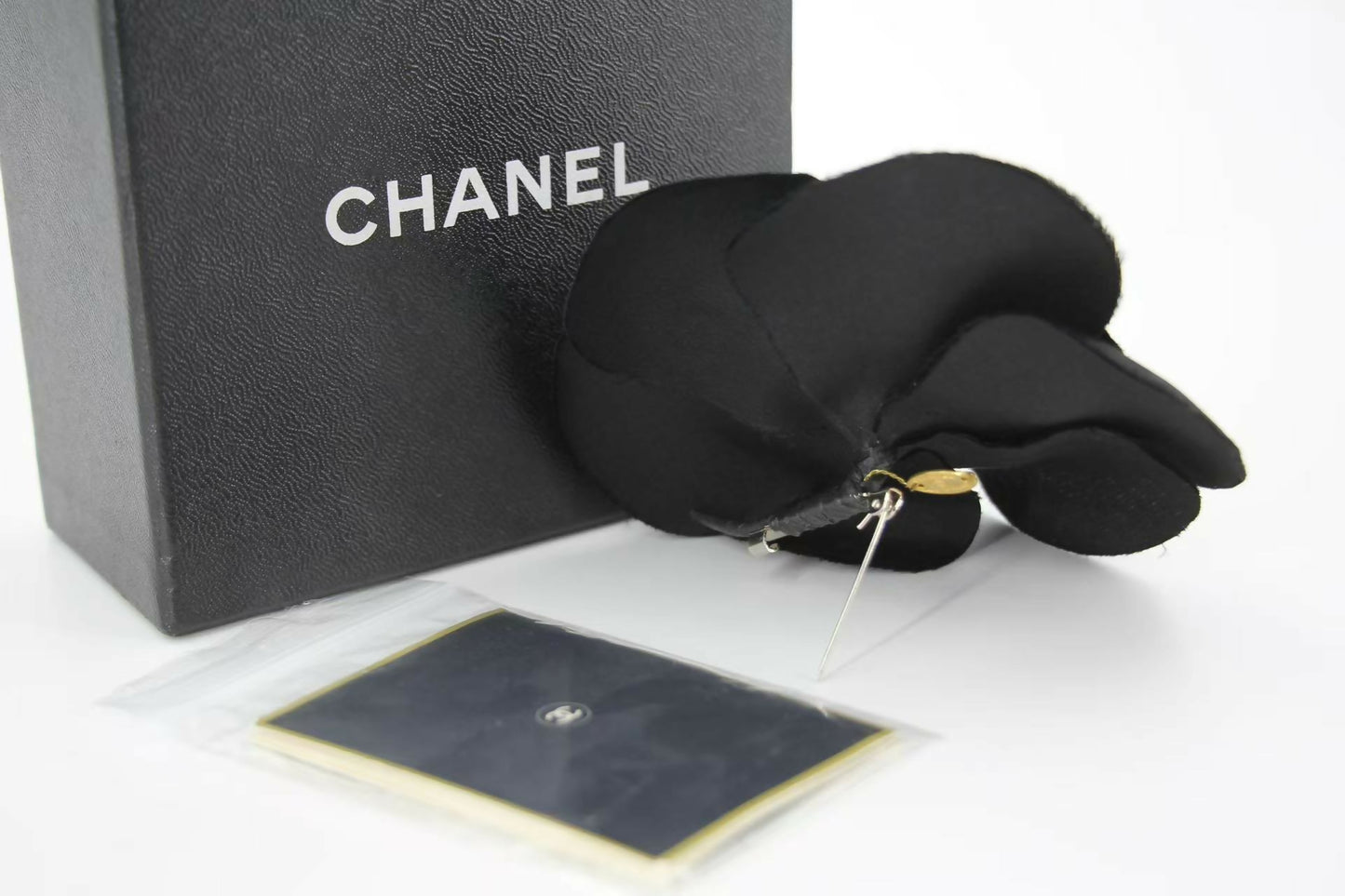 Chanel Vintage 81-85 Silk Black Large Camellia Brooch