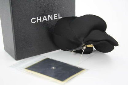Chanel Vintage 81-85 Silk Black Large Camellia Brooch