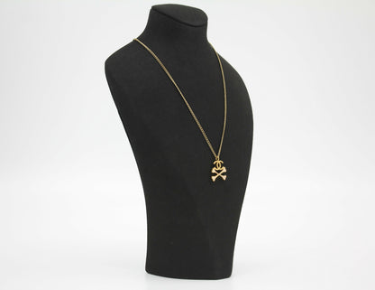 Chanel Vintage 03P Gold-plated CC Enamel White Skull Necklace