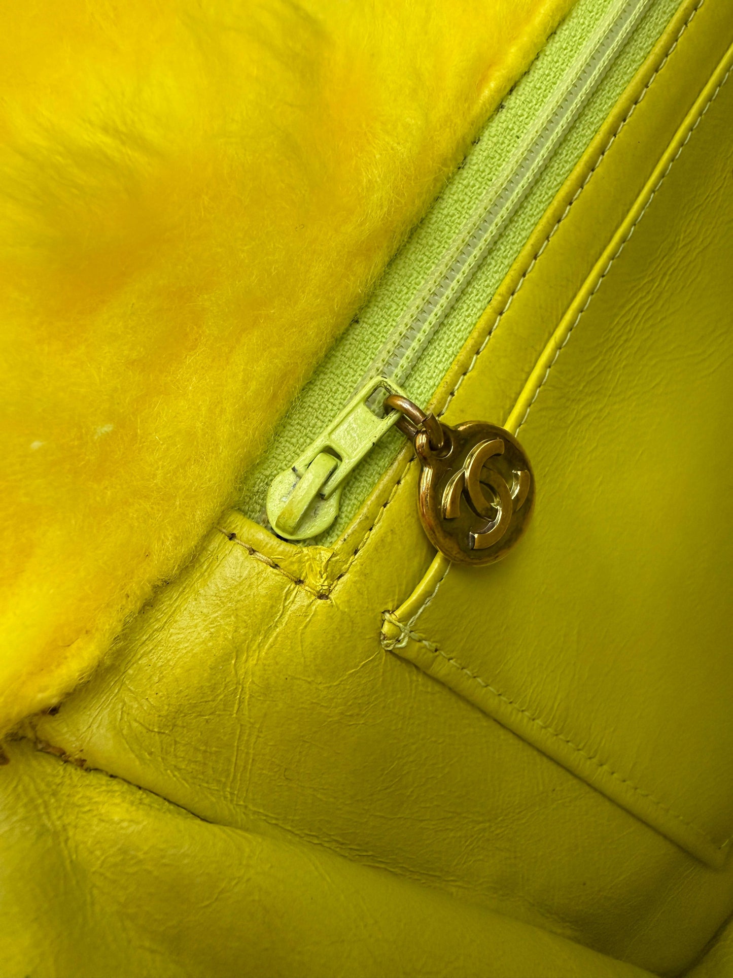 Chanel Vintage 1994 Yellow Fur Top Handle Bag