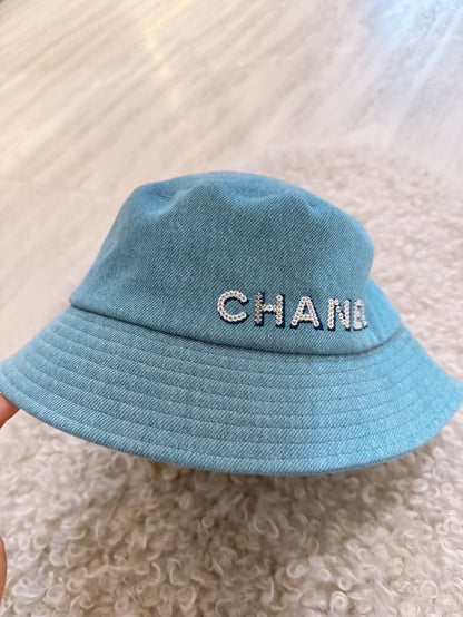 Chanel 22M Sequin Embroidered Logo Denim Bucket Hat
