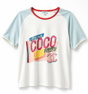 Chanel 17C CC Viva Coco Cuba Libre Baby Blue Multicolor Tee Shirt Size M