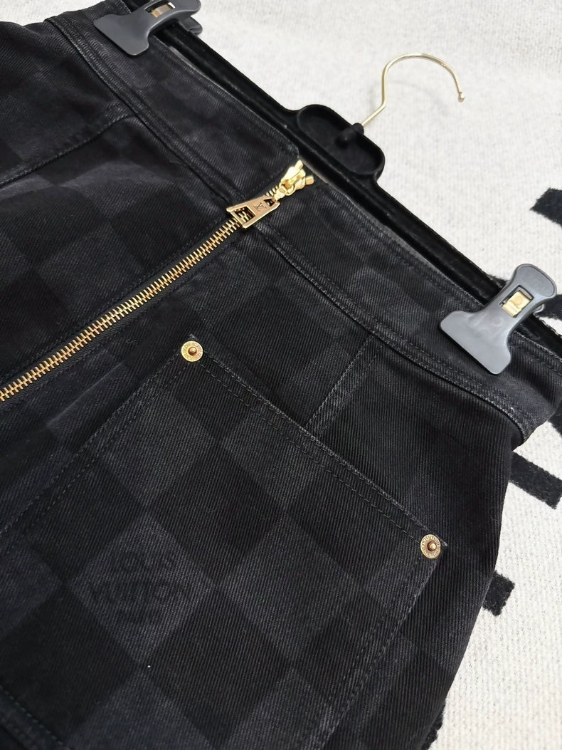 Louis Vuitton LV black and grey check denim skirt
