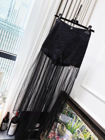 Chanel 25K black silk shorts/wide-leg pants