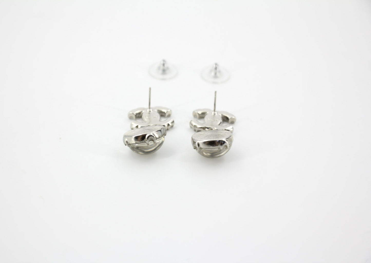 Chanel 17K Rhinestone Semi-transparent Round Pendant CC Stud Earrings