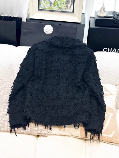 Chanel 22p black fringed jacket