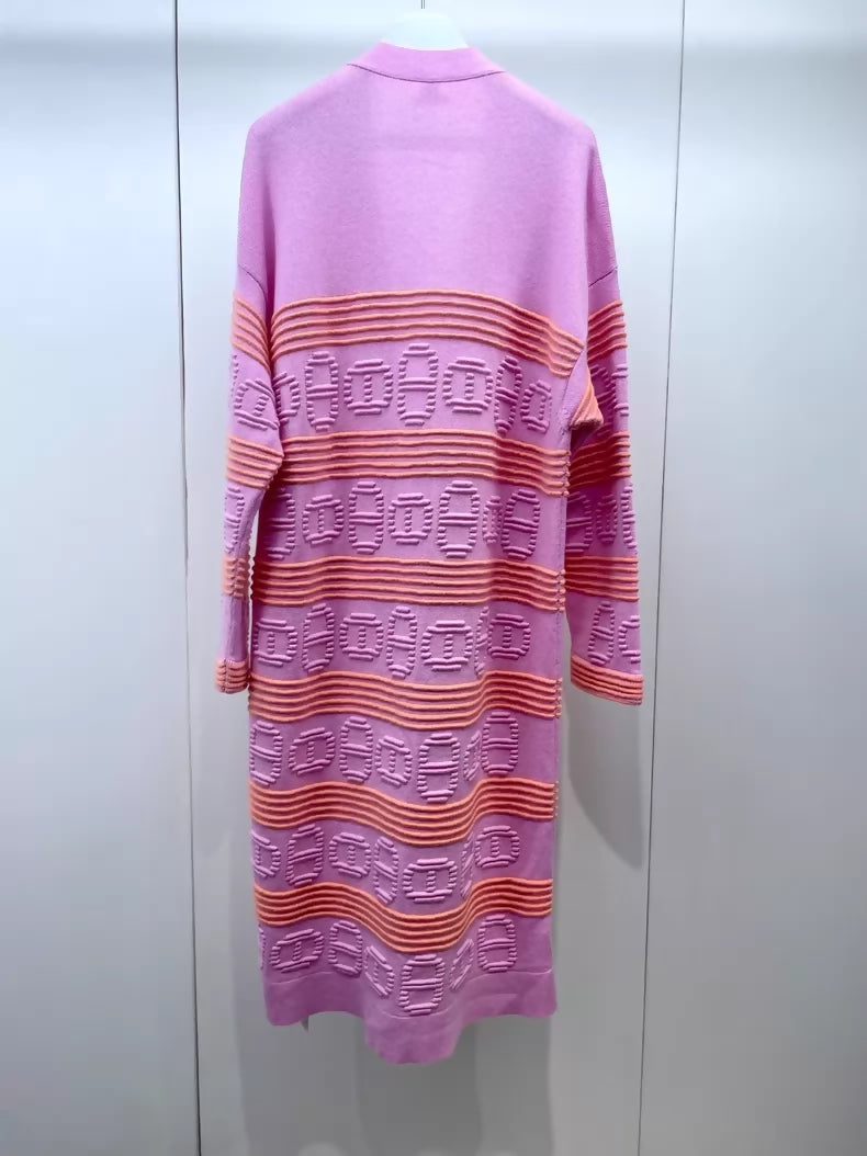 Hermes pink striped knit long cardigan
