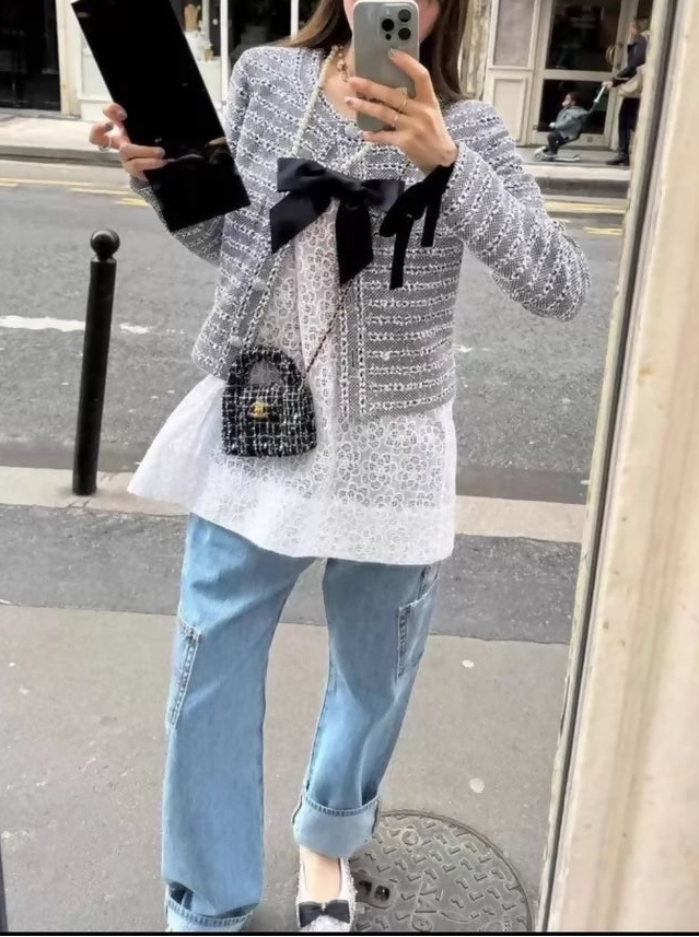 Chanel 24S White Sequined lace Camellia Bow Skirt