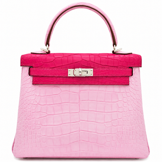 Hermes kelly 25 Pink Bubblegum Framboise matte alligatot leather palladium hardware