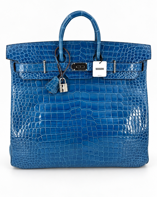 Hermes HAC 50 Blue Mykonos shiny porosus crocodile leather palladium hardware