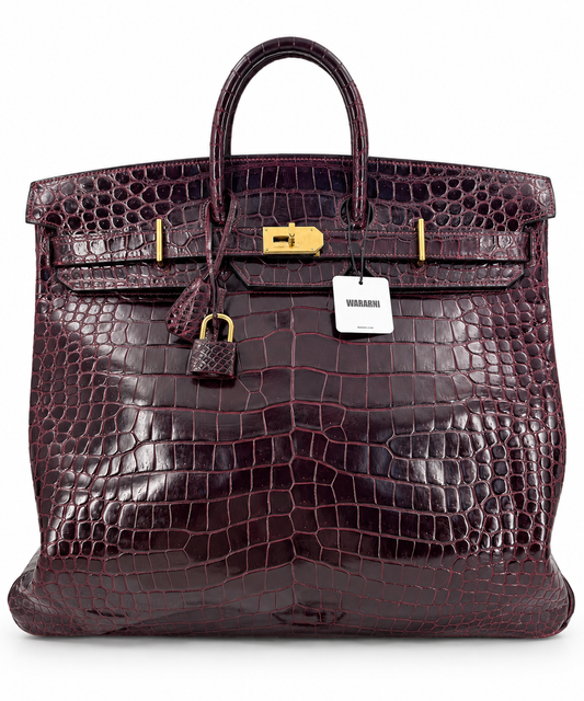 Hermès HAC 50 Bordeaux Porosus Crocodile Gold Hardware