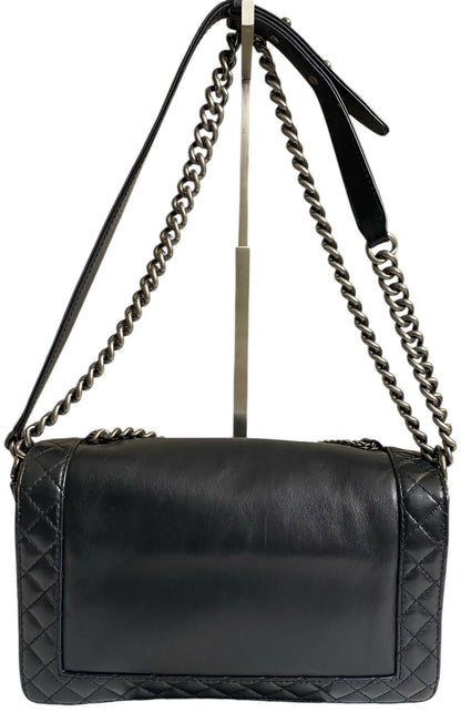Chanel 13A Enchained Boy Bag Black Leather Old Medium Flap Bag