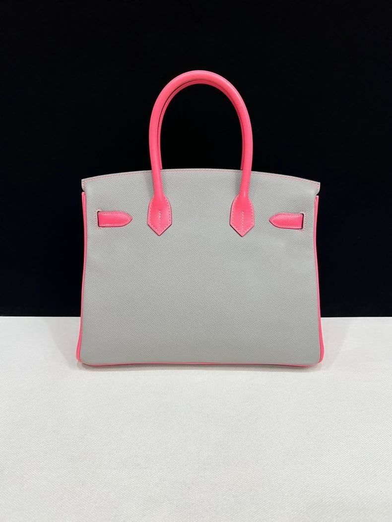 Hermes Birkin 30 Pink/Grey Epsom leather brushed gold hardware