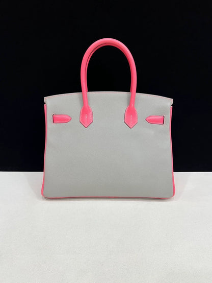 Hermes Birkin 30 Pink/Grey Epsom leather brushed gold hardware