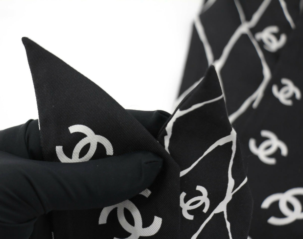 Chanel 23S 100% Silk Classic Black and White CC Logo Scarf