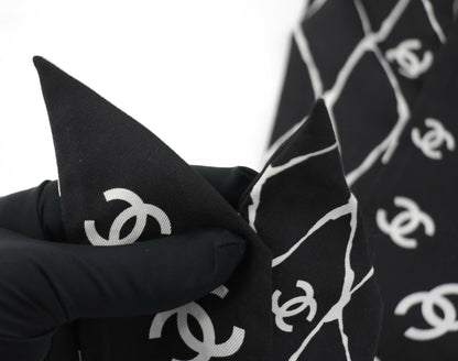 Chanel 23S 100% Silk Classic Black and White CC Logo Scarf