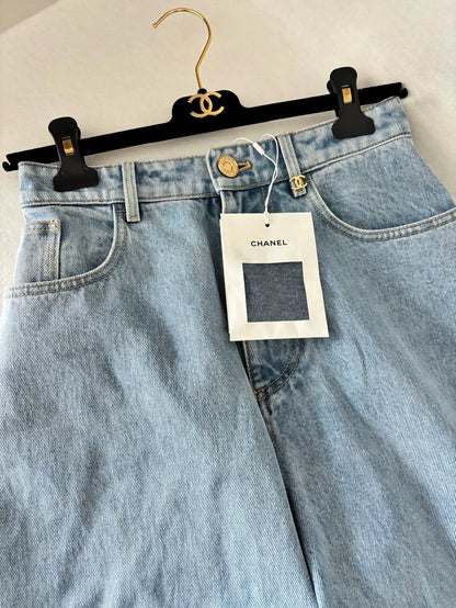 Chanel 26A Light Blue Denim Wide-Leg Pants