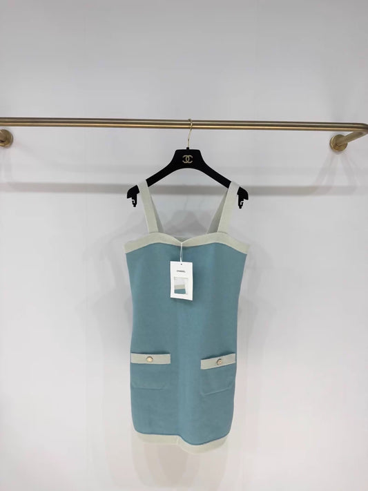 Chanel 25A blue and white cashmere dress