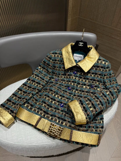 Chanel 19A Egyptian gold green tweed jacket
