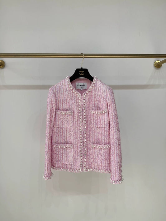 Chanel 25P shimmering pink tweed jacket