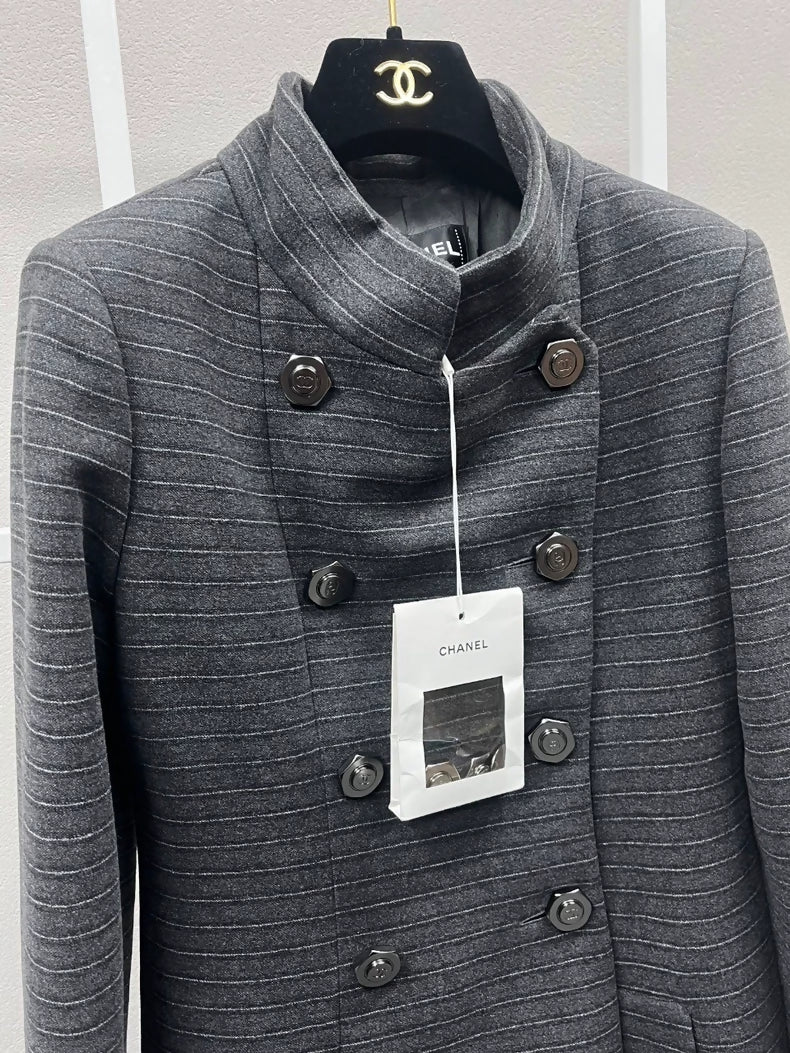 Chanel 18A black and gray cashmere long coat