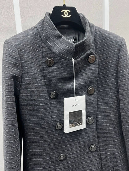 Chanel 18A black and gray cashmere long coat