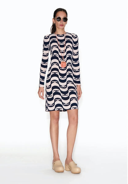 Epic Chanel 21P Ivory & Black CC Wave Silk Midi Dress FR 42