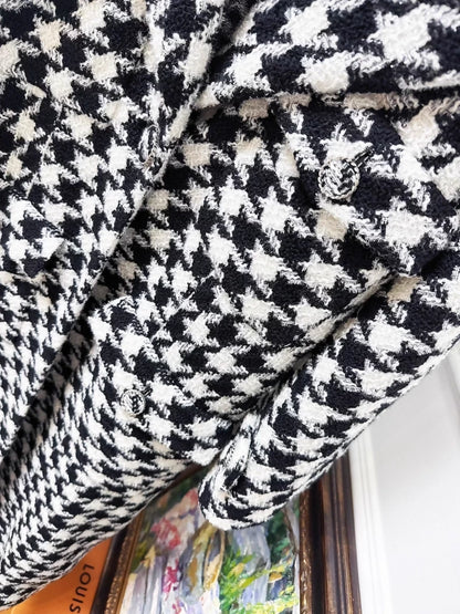Chanel 19K black & white Houndstooth Long Coat