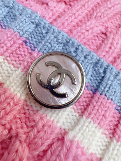 Chanel 23P Pink and Blue/White Knit Cardigan