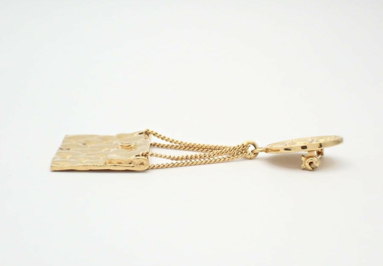 Chanel Vintage Gold Plated Handbag Charm CC Logo Brooch
