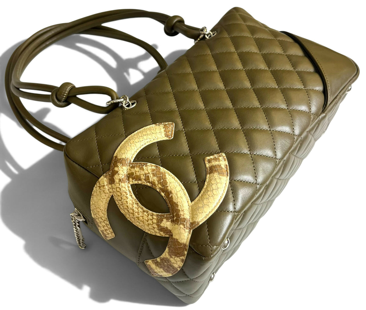Chanel 2005 Large Ligne Cambon Hunter Green Python CC Bowler Bag Tote