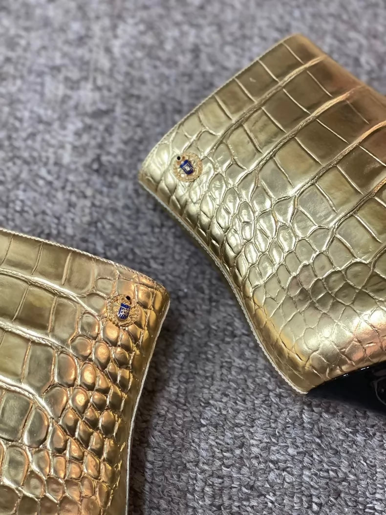 Chanel gold scarab beetle high-heeled boots