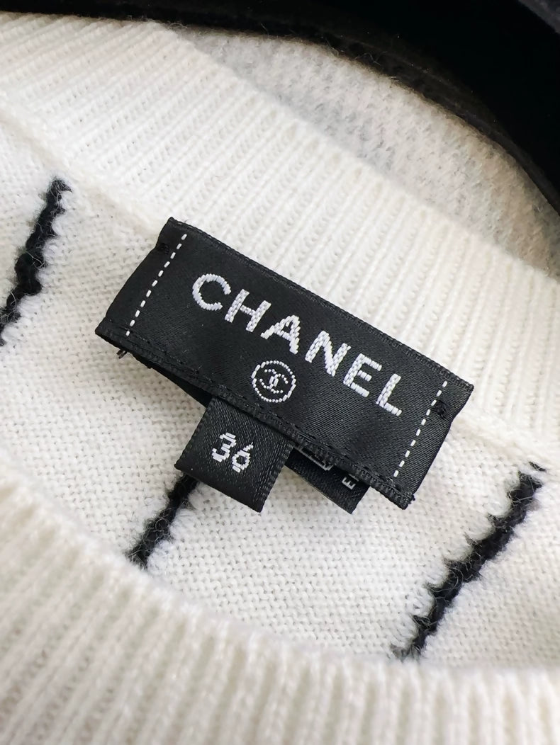 Chanel 23p white and black Striped Cashmere Sweater