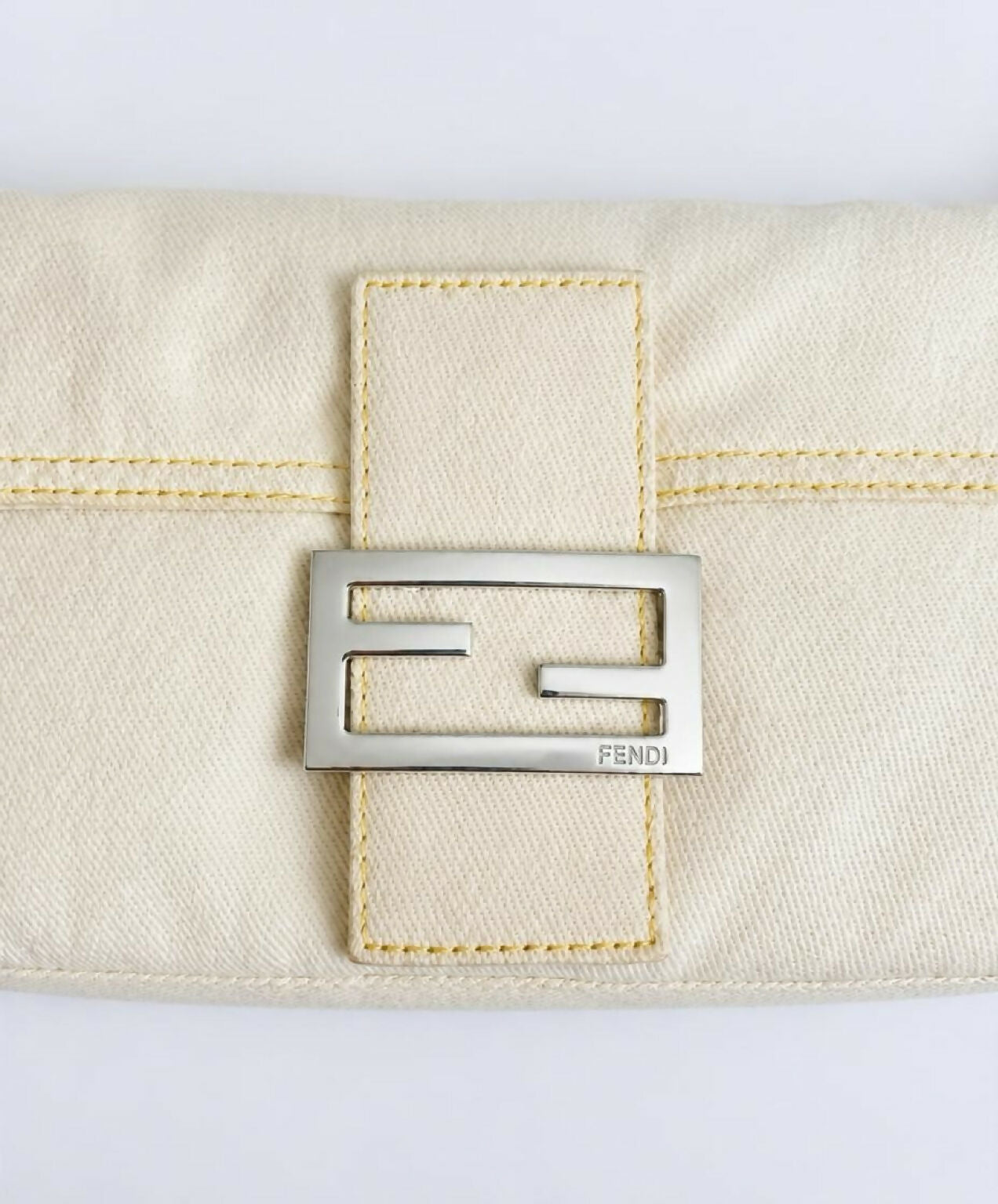 Vintage FENDI White Denim Baguett Bag with Yellow Python Trim