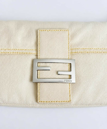 Vintage FENDI White Denim Baguett Bag with Yellow Python Trim