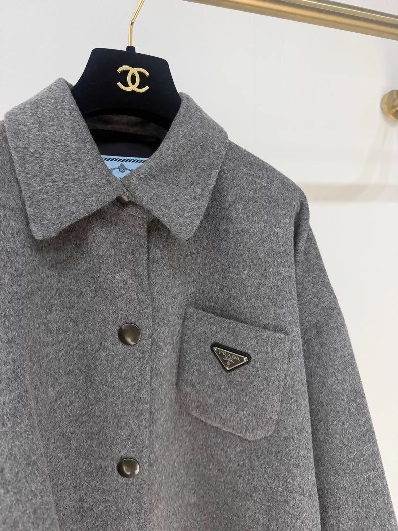 Prada grey wool shirt with triangle logo