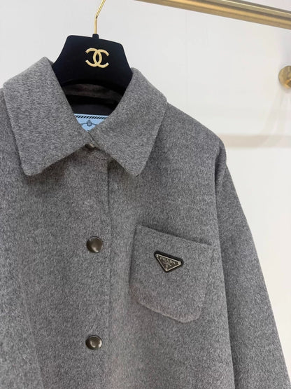 Prada grey wool shirt with triangle logo