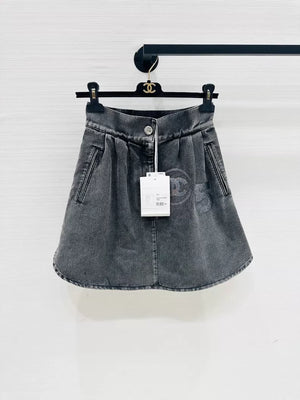 Chanel washed grey logo denim skirt, F34,