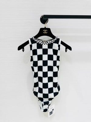 Chanel 23C black and white checkered swimsuit