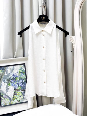 Chanel 26C off-white silk jacquard off-shoulder shirt