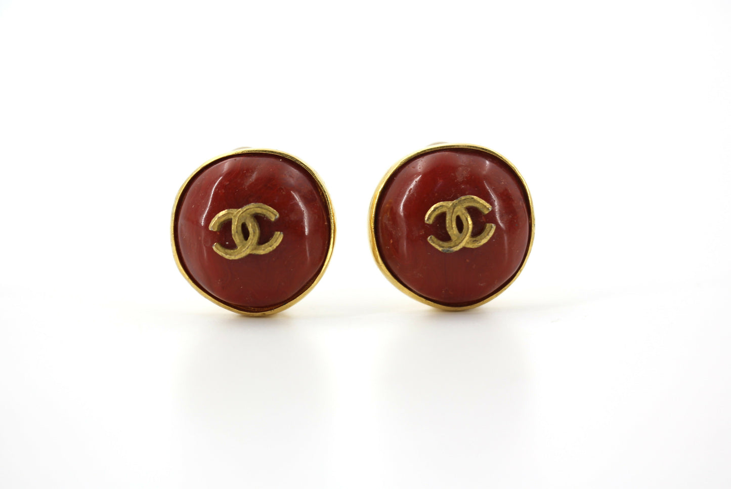 Chanel Vintage 98P Imitation Beeswax Red & Gold-Tone CC Clip-On Earrings