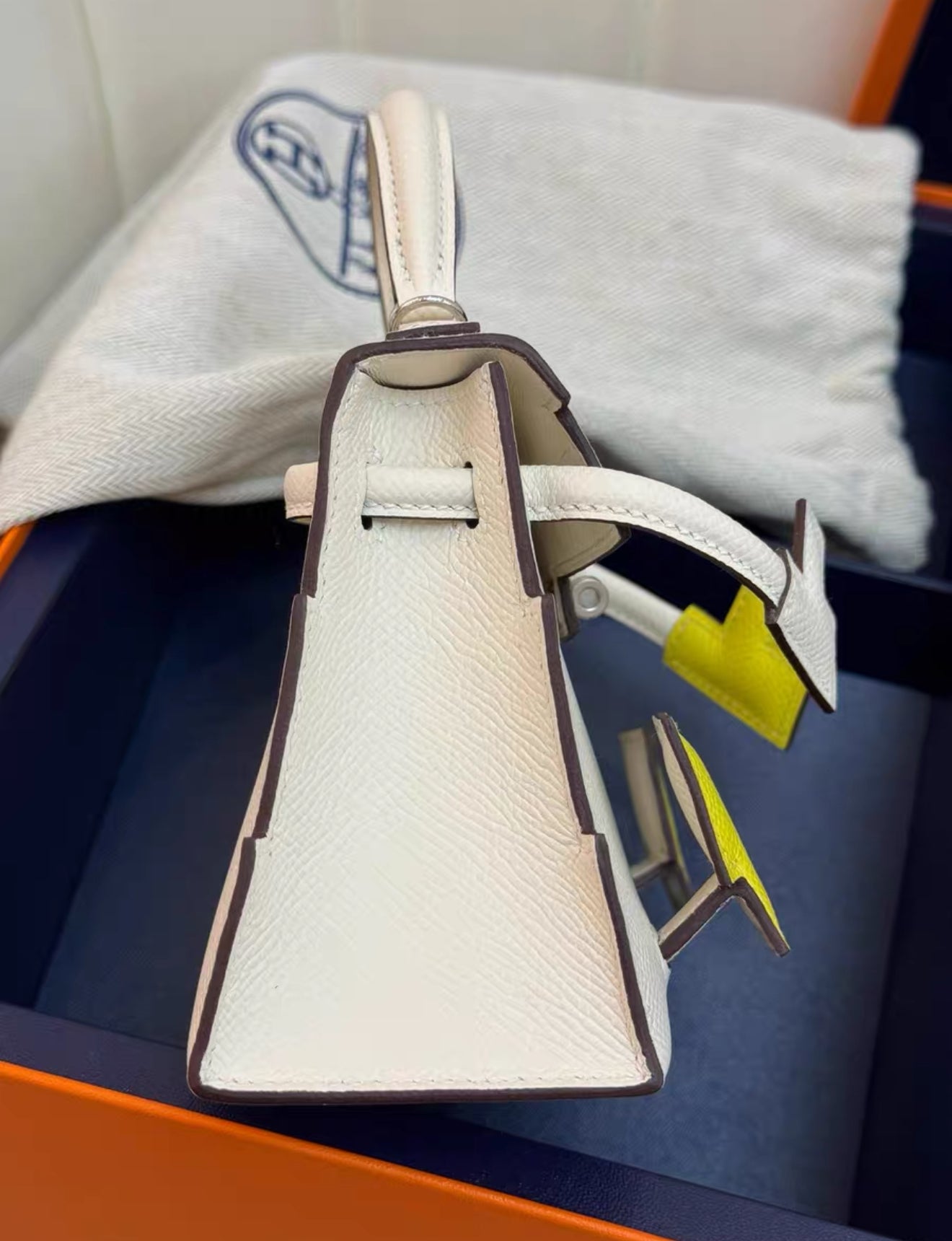 Hermès "Quelle Idolle" Picto Kelly Doll Nata Epsom Palladium Hardware
