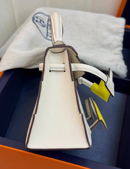 Hermès "Quelle Idolle" Picto Kelly Doll Nata Epsom Palladium Hardware