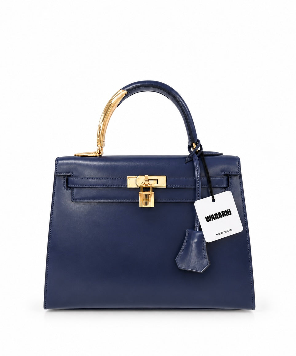 Hermes kelly Midas 25 Blue Sapphire box leather gold hardware