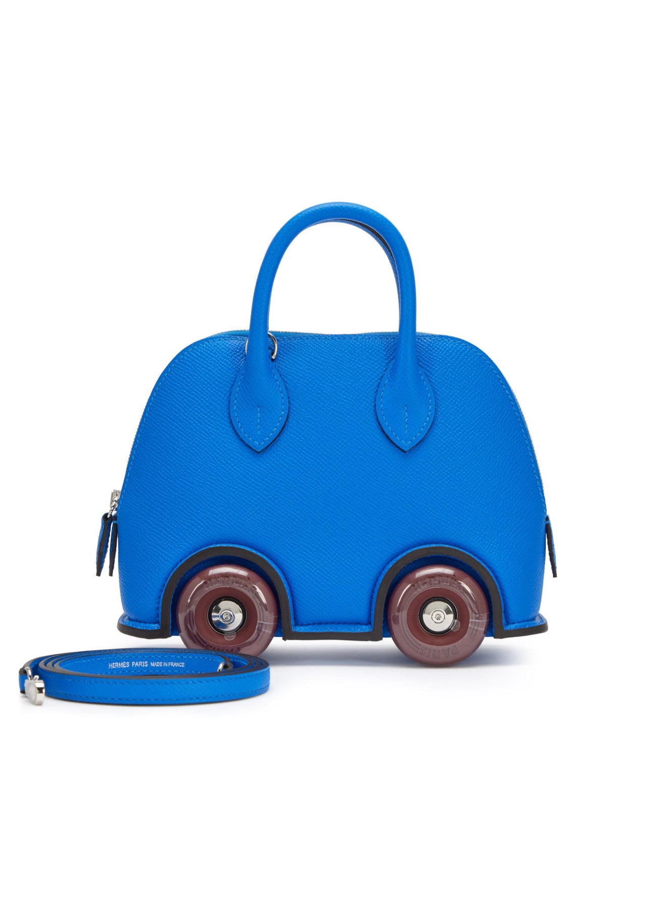 Limited Edition Hermes Bleu Hydra and Rouge H Epsom Bolide on Wheels Palladium Hardware