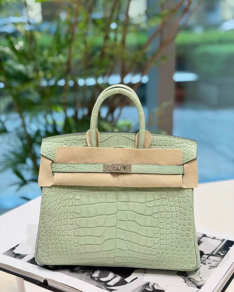 Hermès Birkin 25 6U Vert d'eau Crocodile Leather Palladium