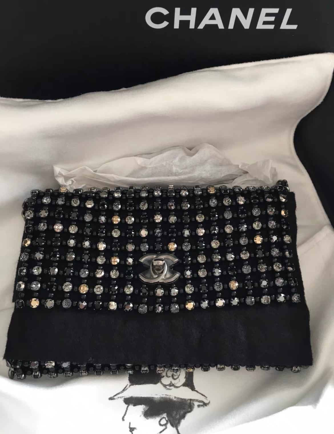 Chanel 21 Black Strass Pearl Mini Evening Bag